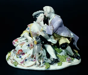 Meeting of Lovers, möjligen av Johann Joachim Kandler (1706-75) c.1735 (porslin)