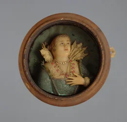Miniatyrporträtt, ca 1600 (vax, glas och trä)