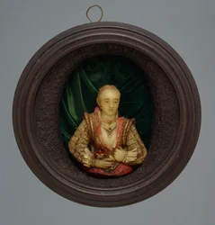 Miniatyrporträtt, ca 1600 (glas, siden och trä)