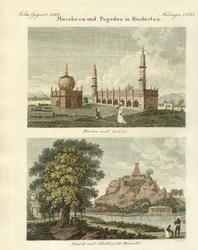 Moskéer och pagoder i Hindustan (färgad gravyr)