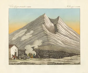 Etna på Sicilien (färgad gravyr)
