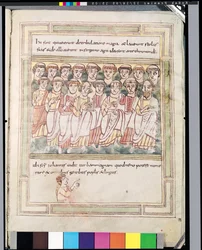 Ms 99 fol.15v Grupp på sjutton män, från Apocalypse de Valenciennes