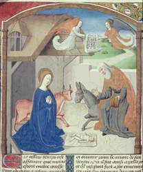 Ms Hunter 36 f.55v Heliga familjen, från Vita Christi, av Ludolf av Sachsen, c.1300-7778