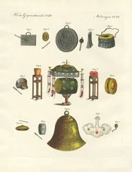 Kinesernas musikinstrument (färgad gravyr)