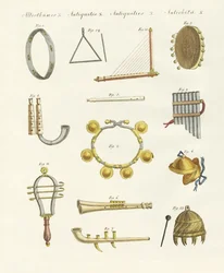 De gamlas musikinstrument - visselpipor, skallror och cymbaler