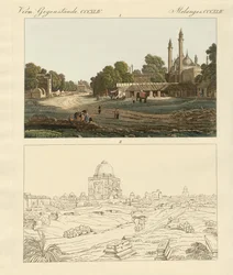 New and Old Delhi (färgad gravyr)