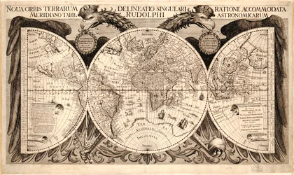 Den nya världen, från "Rudolfinens bord" av Johannes Kepler, 1627-30