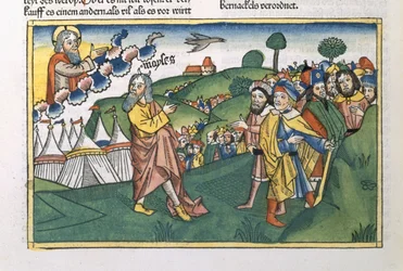 Nummer 1 1-20 Förberedelse för resan från berget Sinai, från Nürnbergbibeln (Biblia Sacra Germanaica) (färgat träsnitt)