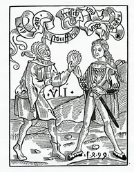 Of newe fassions and disgised Garmentes, illustration från Alexander Barclays engelska översättning av "The Ship of Fools", från en utgåva som publicerades 1874.