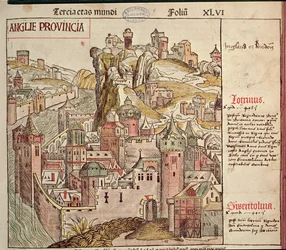 Old London, från Nürnbergkrönikan av Hartmann Schedel (1440-1514) 1493