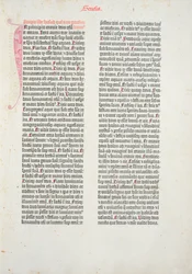 Öppningssidan av Första Moseboken från Gutenbergbibeln, tryckt av Johannes Gutenberg (ca 1400-68) och Peter Schoeffer (1425-1502) i Mainz, 1454-56 (tryckt papper)