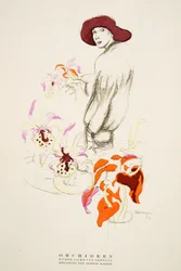 Orchideen, kort jacka av Gerstel, från Styl, pub.1922 (pochoir-tryck)