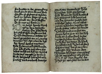 Sidor från en tyskspråkig kopia av "Mirabilia of Rome, History and Description of the City of Rome" av Pseudo-Aegidius Romanus, möjligen utgiven av Ulrich Han, Rom, ca 1475