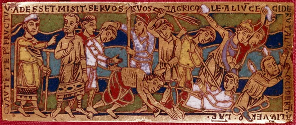 Liknelsen om arbetarna i vingården eller liknelsen om arbetarna i den elfte timmen. Emaljplatta på koppar. Rhensk skola. 1100-talet. Florens, Museo Nazionale del Bargello