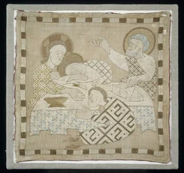 Del av ett antependium föreställande den sista måltiden, 1300-10