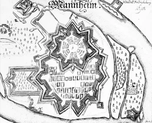 Plan av Mannheim, Tyskland 1690