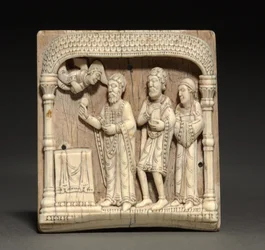 Plaque from a Portable Altar: Zacharias at the Altar, c.1100-1125 (elfenben)