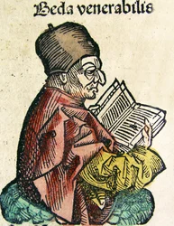 Porträtt av Bede (673-735), publicerad i Nuremberg Chronicle, 1493