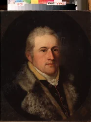 ""Porträtt av Clemens av Aachen"" Porträtt av en anmärkningsvärd troligen eller tysk borgare. Han bär en pälskrage. Målning av 1800-talets tyska skola. Statens konstmuseum, Tula, Ryssland