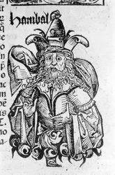 Porträtt av Hannibal eller Hannibal (247 f.Kr. - 183 f.Kr.), karthagisk general och statsman - i Liber chronicarum av Hartmann Schedel, Nürnberg