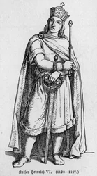 Porträtt av Henrik IV, känd som Le Severe eller Le Cruel (1165-1197), kung av Tyskland. Gravyr i "" Kaiser, Konig und Papft"" av Richard Roth