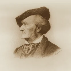 Porträtt av Richard Wagner (1813-83) tysk kompositör, graverad av Robert Reyher (1838-77) (se även 93368)