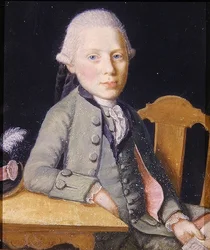 Porträtt av en sittande ung man som håller ett brev, ca 1750 (gouache på papper)