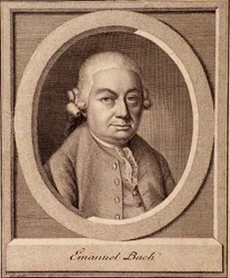 Porträtt av den tyske kompositören Carl Philipp Emanuel Bach (1714-1788) son till Johann Sebastian Bach