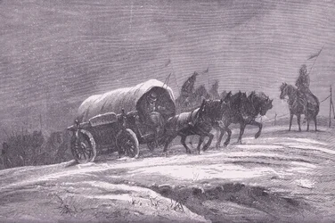 Preussisk fältpost i snön, Cassells historia om kriget mellan Frankrike och Tyskland publicerad av Cassell and Company Limited, ca 1890 (litho)