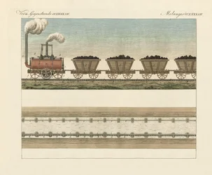 Järnvägar och Steamtrans (färgad gravyr)