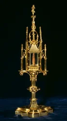 Relikviermonstrans med korsbit, Augsburg, ca 1490 (guld och trä)