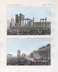 Ruinerna av Palmyra (färgad gravyr)