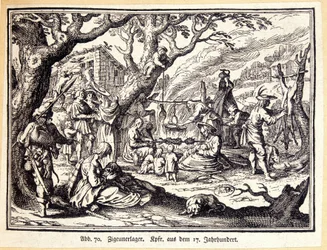 Landsbygdsfolk under medeltiden. Tysk gravyr från 1700-talet. Anonym. Bibl. av Deco Arts.