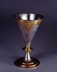 Vetenskapligt instrument: kalkformad solur i guldsilver. tysk skola. Sent 16:e början av 1600-talet Enouen, renässansmuseum