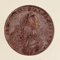 Silverthaler (taler) av Frederick Christian, markgreve av Brandenburg-Bayreuth (Frederic V Christian de Brandenburg-Bayreuth (Brandenburg Bayreuth) (1708-1769) 1766 Diam. 4 cm Neapel, museo archeologico