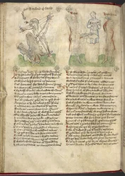 Sloane 361, f.25v The resning of the Cross; Jubal och Tubal-Cain, från 