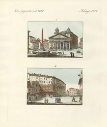 Konstig byggnad i Rom (färgad gravyr)