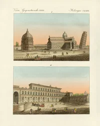 Konstiga byggnader i Italien (färgad gravyr)