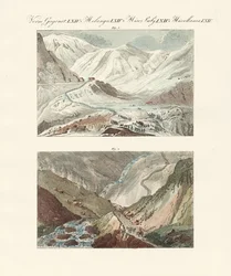 Konstiga pass i Schweiz (färgad gravyr)