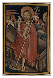 Gobelängfragment föreställande Kristi uppståndelse, från Nürnberg, ca 1440 (ull och linne)