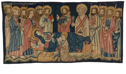Gobelängpanel som visar Jungfruns död, från Mellersta Rheinland, möjligen Trier, mitten av 1400-talet (ull)