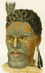 Tatuerat ansikte av en maorihövding, 1894