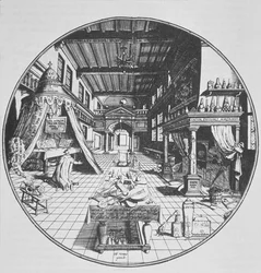 The Alchemist in his Laboratory, från Amphitheatrum Aeternae Sapientiae av Heinrich Kunrath (1609) illustrerad i en magisk historia publicerad i slutet av 1800-talet