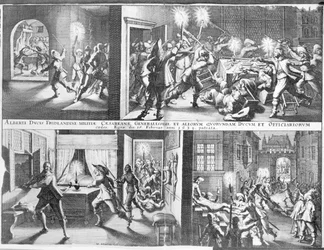 Mordet på Albrecht von Wallenstein (1583-1634) i Eger av en styrka irländska och skotska officerare under general Butlers befäl, 25 februari 1634