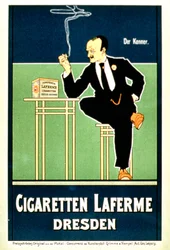 The Connoisseur", reklam för Laferme Cigarettes, Dresden (färglitografi)
