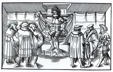 Court of a Baron, efter ett träsnitt i Cosmographie Universelle of Munster, publicerad 1552