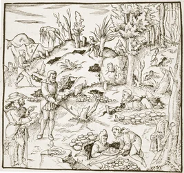 The Divining Rod, från Bergwerk Buch av Georg Agricola, Frankfurt 1580, illustrerad i en History of Magic, publicerad i slutet av 1800-talet