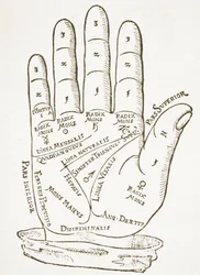 The Right Hand, kopia av en illustration från Cerasariensis av Tricassus, Nürnberg 1560, använd i en History of Magic, publicerad i slutet av 1800-talet
