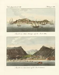 Napoleon Bonapartes exil (färgad gravyr)