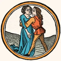 De fyra temperamenten: blodet (varmt och snällt). Xylografi, Augsburg 1480.